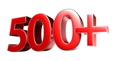 Beyaz zemin üzerinde 500 + kırmızı 3D illüstrasyon çalışma yoluna sahiptir. Reklam tabelaları. Ürün tasarımı. Ürün satışları. Ürün kodu.