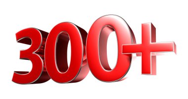 Beyaz arkaplandaki 300 + kırmızı 3D illüstrasyon işe yarıyor. Reklam tabelaları. Ürün tasarımı. Ürün satışları. Ürün kodu.