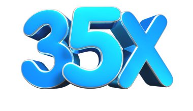 Beyaz arkaplandaki 35X mavi 3d illüstrasyon işaretinin çalışma yolu vardır. Reklam tabelaları, ürün tasarımı, ürün satışları, kumaş tasarımı, dijital baskı..