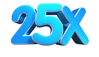 Beyaz arkaplandaki 25X mavi 3d illüstrasyon işaretinin çalışma yolu vardır. Reklam tabelaları, ürün tasarımı, ürün satışları, kumaş tasarımı, dijital baskı..