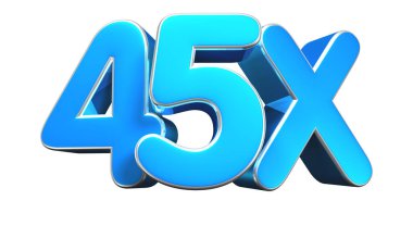 Beyaz arkaplandaki 45X mavi 3d illüstrasyon işaretinin çalışma yolu vardır. Reklam tabelaları, ürün tasarımı, ürün satışları, kumaş tasarımı, dijital baskı..