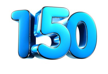 Beyaz arkaplandaki mavi numara 150 3d illüstrasyon tabelasının çalışma yolu var. Reklam tabelaları. Ürün tasarımı. Ürün satışları