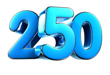 Beyaz arkaplandaki mavi numara 250 3d illüstrasyon işaretinin çalışma yolu var. Reklam tabelaları. Ürün tasarımı. Ürün satışları