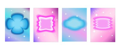 Sosyal medya sonrası için moda bulanık gradyan illüstrasyon Vintage y2k pastel renk pankartı koleksiyonu. 