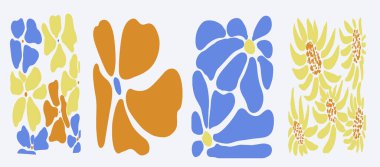 Boho mavi ve sarı çiçekleri izole edilmiş. En düşük tasarım. 