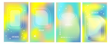 Mavi ve sarı renkli parlak modern posterler.