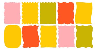 Karalamalı renkli çerçeveler ayarlandı. Sarkık kenarlar, retro deniztarağı sarısı, pembe, yeşil, kırmızı çerçeveler, saykodelik dikdörtgenler, harika şekiller. 