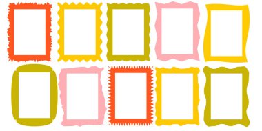 Karalamalar ayarlandı. Sarsılan kenarlar, retro deniztarağı çerçeveleri, saykodelik dikdörtgenler, fotoğraf çerçeveleri, harika şekiller. 