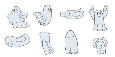 Bir grup izole hayalet. Cadılar Bayramı için düz tasarım