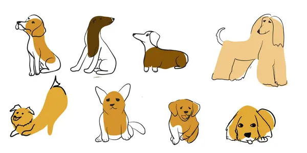 Bir çift köpek, taslak tarzı. Sevimli komik hayvan ve birçok karakter elle çizilmiş koleksiyon.