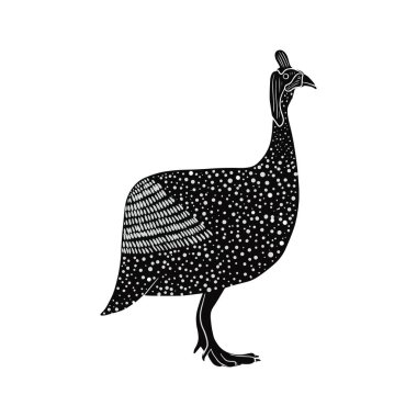 Gine kuşu izole edilmiş linocut, kuşun çizimi, çizgi sanatı