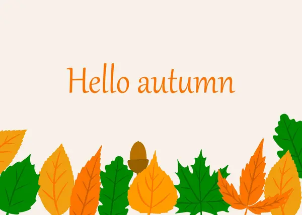 stock vector Hellp autumn poster with fall brifht leaves. Card with flat design