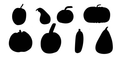 Beyaz arkaplanda izole edilmiş balkabağı şeklindeki siyah siluet.