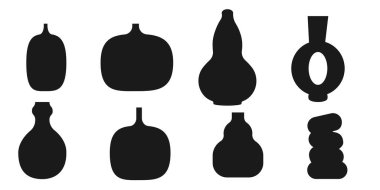 Çiçekler için vazo seti izole, düz tasarım, siyah içyapı nesnesi