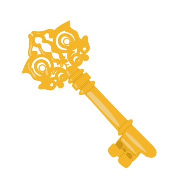 Altın anahtar düz tasarım izole edildi