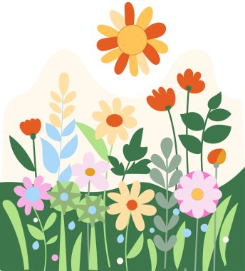 Harika çiçek çizimi, saf vektör düz tasarım, parlak renk