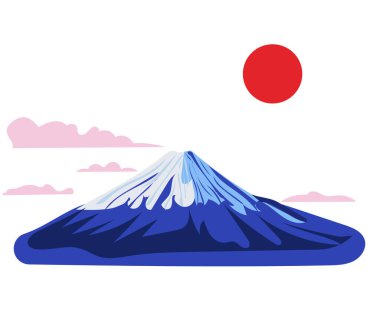 Fujiama dağı, Japon manzarası, poster için, düz vektör.