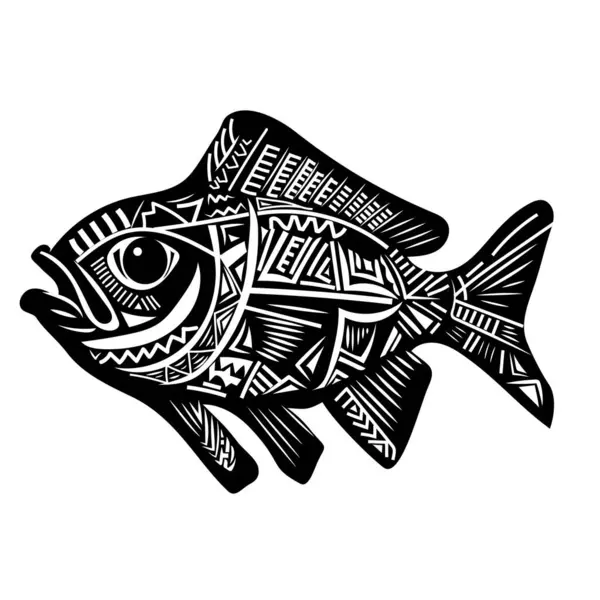 Balık kabilesi, maori tarzı, polinezyalı yribal hayvan dövmesi, izole edilmiş vektör.