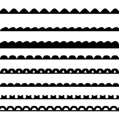 Deniz tarağı kenarları. Vektör kurdele kenarı elementleri siyah renk grafik vektörü düz