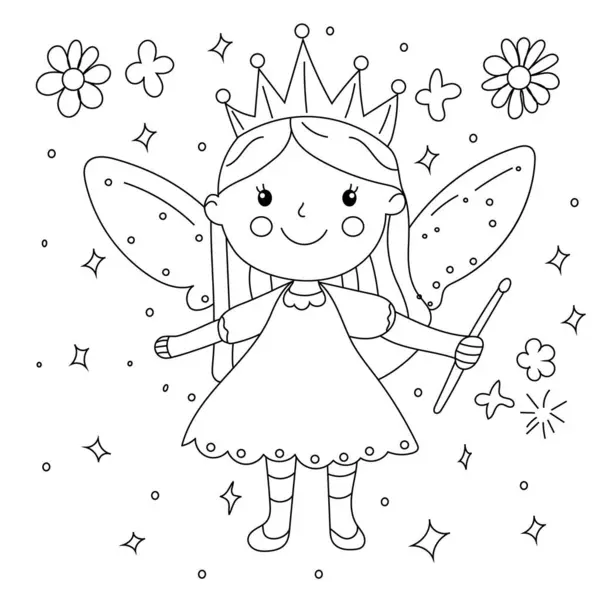 Boyama sayfası prensesi izole, çocuklar için boyama kitabı. Vektör satırı sanatı