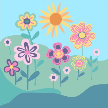 Modaya uygun çiçek illüstrasyon posteri, retro modern soyut düz vektör biçimi