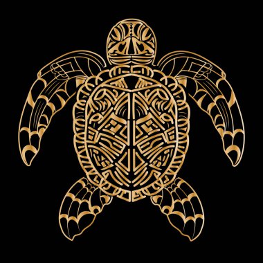 Etnik maori kaplumbağa düz vektör izole sanat deco, kabile polinezyalı altın hayvan.