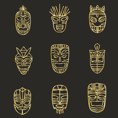 Altın çizgili kabile maskesi vektörünü izole et, klasik altın form.