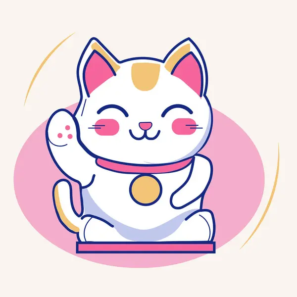 Düz vektör illüstrasyonu kawaii şanslı kedi Japon geleneksel hayvan çizgisi 