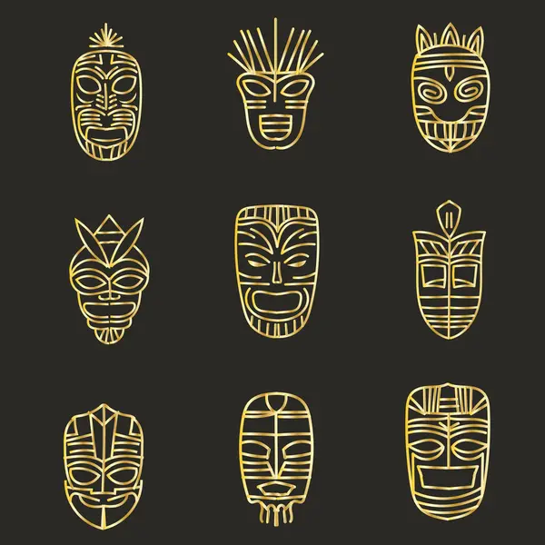 Altın çizgili kabile maskesi vektörünü izole et, klasik altın form.