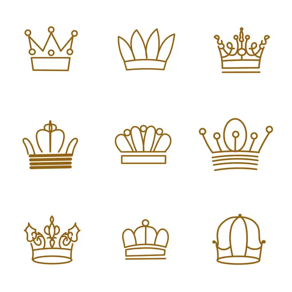 Farklı düz vektör karalama nesneleri ile izole edilmiş çizgi taçları kümesi