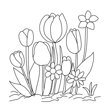 Çocuklar için boyama sayfası yaz laleleri, çocuklar için boyama kitabı karalama