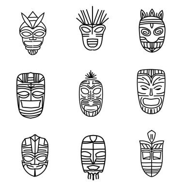 Siyah çizgi kabile maskeleri vektörünü izole et, klasik altın form.
