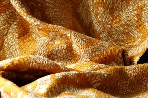 Draped Golden Fabric Natural Leaf Natural Pattern Textile Background — Stock Photo, Image