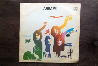 Lublin, Poland. 18 January 2023.ABBA The Album record on dark wooden table