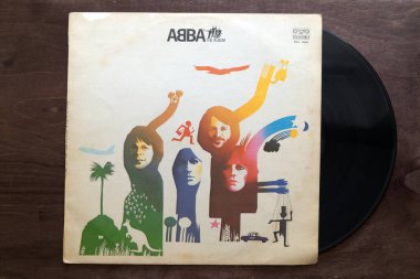 Lublin, Poland. 18 January 2023.ABBA The Album record on dark wooden table