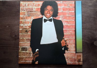 Lublin, Poland. 18 January 2023. Michael Jackson Off the Wall long play on dark wooden table