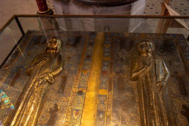 Blanche and Jean of France, children of saint Louis tomb. Rare metal enamel tombstones from middle ages-at Saint Denis Basilica in Paris, France clipart