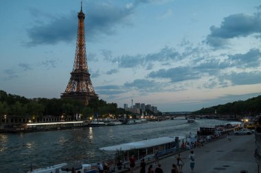 Paris, France, 12 August 2024 view on Eiffel Tower decorated with olympic rings during the Paris Summer olympics clipart