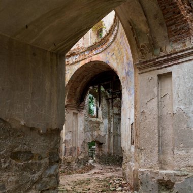 Kniazie, Poland September 28 2024 ruins of a greek catholic or byzantine catholic church clipart