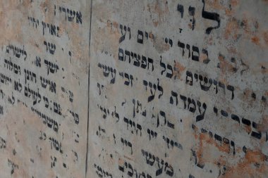 Wlodawa, Poland June 28 2023 old murals with hebrew script on the walls of the Small Synagogue or Beit Medrash clipart