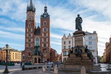 Krakow, Poland, October 29 2023 the famous gothic Saint Mary's Basilica in Main Market Square in the Old Town clipart