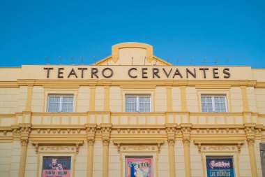 Malaga, İspanya, 28 Aralık 2024 Cervantes Tiyatrosu cephesi