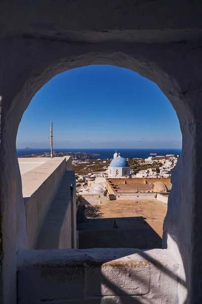 Panorama Luftaufnahme Des Dorfes Pyrgos Auf Der Insel Santorin Griechenland — Stockfoto