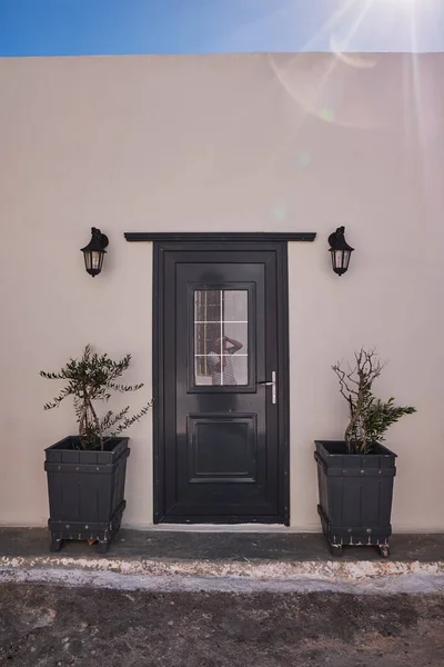 stock image Wooden Door Entrance - Pyrgos Village, Santorini Island, Greece