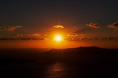Santorini Adası, Yunanistan 'da Günbatımı - Yaz, İstikamet, Romantik, Ege Denizi