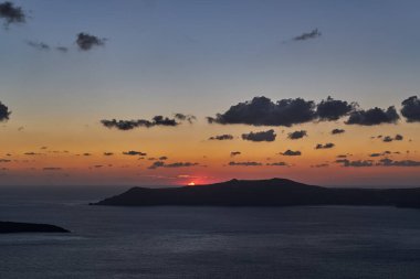 Santorini Adası, Yunanistan 'da Günbatımı - Yaz, İstikamet, Romantik, Ege Denizi