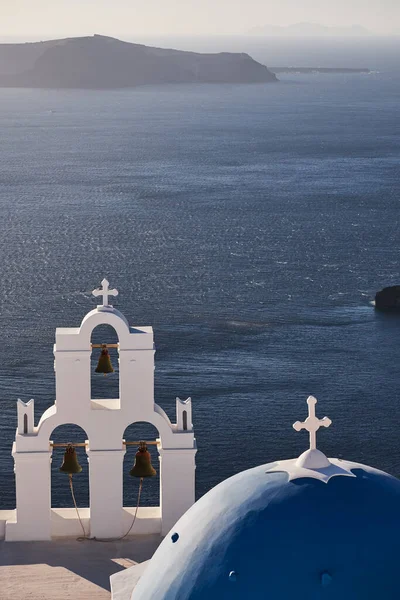 Famosa Iglesia Agios Theodoros Conocida Como Tres Campanas Fira Uno —  Fotos de Stock