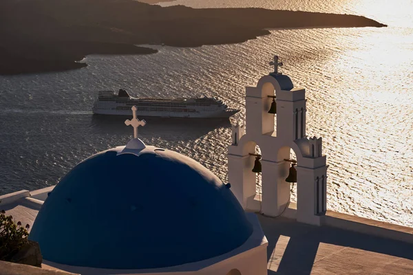 Famosa Igreja Agios Theodoros Conhece Como Três Sinos Fira Dos — Fotografia de Stock