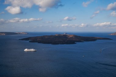 Yunanistan 'ın Santorini Adası Hava Panorama Manzarası - Ege Denizi - Yaz Tatilleri, Caldera Manzaraları, Romantik, Seyahat Varış Yeri