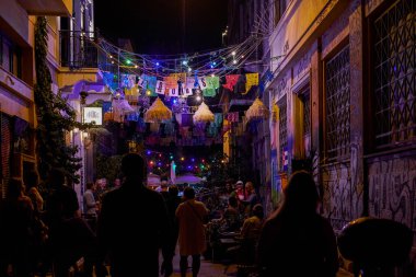Cafe with Halloween Decorations in a Small Alley - Tourist Attraction in Athens, Greece